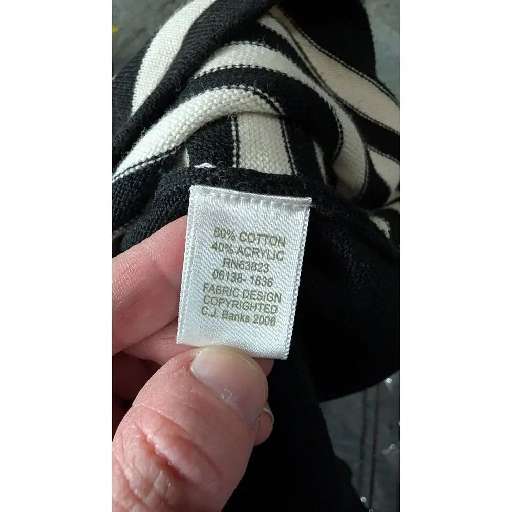 Christopher Banks Womens Sweater Sz 1X‎ 3/4 Sleeve Black White Striped mature